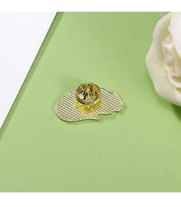 Detail view of the metal butterfly clutch back on a cute cat enamel brooch pin