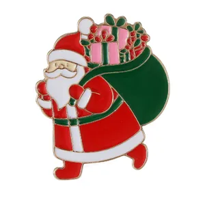 Spilla natalizia di Babbo Natale in smalto con sacco regalo in rosso e oro