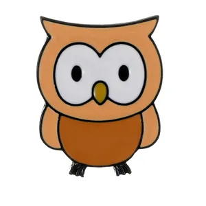 Cute cartoon owl enamel pin with brown and white details for clothing and bags