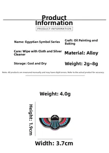 Detail showing dimensions and material of Egyptian scarab beetle enamel lapel pin