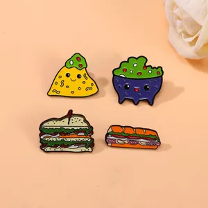 Cartoon Food Enamel Pins Cute Alloy Brooch Burger Sandwich Taco Nacho Lapel Pin For Backpack Clothing Decor Kids Adult Gift