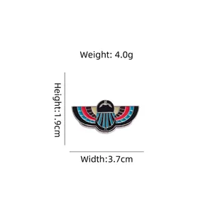 Ancient Egyptian scarab beetle wing brooch in colorful enamel alloy, 3.7cm x 1.9cm