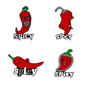 Creative pixelated rainbow heart pins and spicy red pepper enamel brooch set for fashion decor