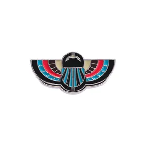 Ancient Egyptian scarab beetle enamel brooch with colorful wings in casual metal style