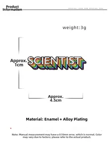 Regenbogen-Emaille-Anstecknadel Scientist Details mit 4,5 cm Länge und Materialinfo