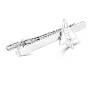 Polished silver alloy tie clip for men featuring a detailed space shuttle design