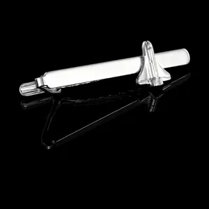 Polished silver space shuttle tie clip for men in a sleek aerospace-themed design