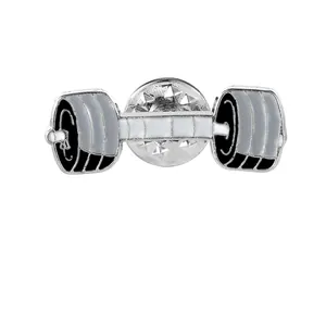 Zinc alloy dumbbell enamel pin badge with silver plating for fitness lovers