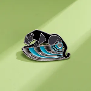 Vintage Egyptian Black Leopard Enamel Brooch Pin Geometric Alloy Art Deco Animal Badge Jewelry For Women Men Gift