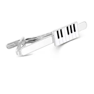 Silver tie clip featuring a polished piano keyboard design for men's formal shirts