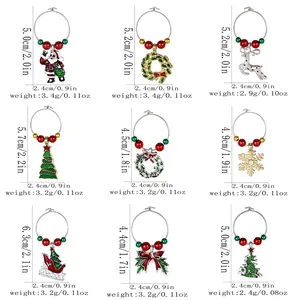 Detailed dimensions of 9 Christmas wine glass charms with alloy enamel holiday designs