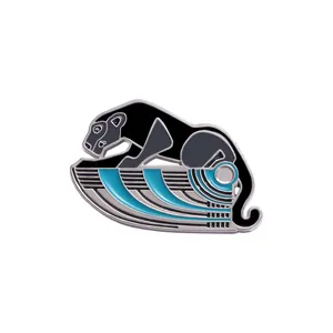 Art Deco Egyptian black leopard enamel brooch pin in vintage aesthetic alloy design