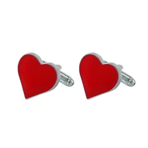 Minimalist red heart cufflinks with silver base for men's dress shirt decoration