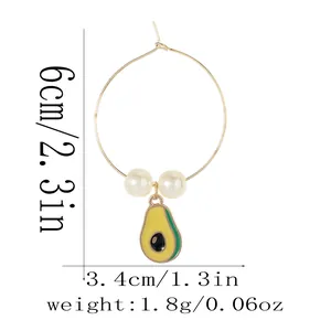Detail view of avocado charm wine glass ring with pearls and size specifications