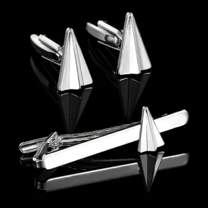 Polished silver paper plane cufflinks and tie clip set for men's business attire