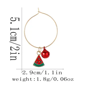 Detailed view of watermelon slice earrings with size specs 5.1cm height and 2.9cm width