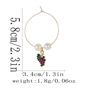 Detail view of fruit wine glass charm showing dimensions 5.8cm and purple grape pendant