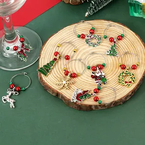 Christmas Wine Glass Charms Zinc Alloy Enamel Identification Rings For Party Banquet Table Decoration Festive Holiday Charms