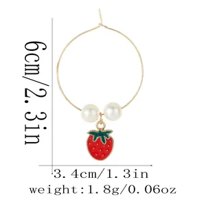 Strawberry wine glass charm hoop earring specifications in 6cm height and 3.4cm width