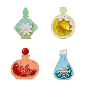Enamel four seasons flower vases pins with daisy sun maple leaf and snowflake for bags