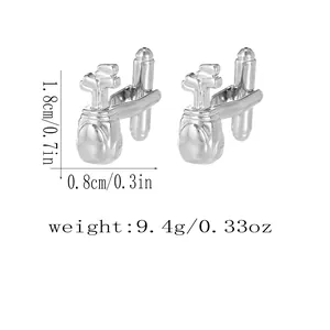 Detail view of golf bag silver cufflinks showing 1.8cm height and 0.8cm width dimensions