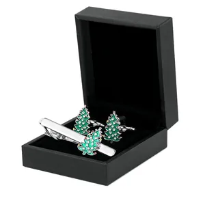 Ensemble pince à cravate et boutons de manchette sapin de Noël avec strass en coffret