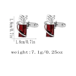 Detailed specs of golf bag cufflinks showing dimensions 1.8cm and 7.1g weight