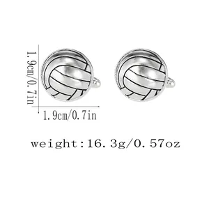 Detailed view of silver volleyball cufflinks with precise size and weight specifications