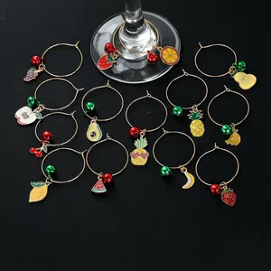 14-piece fruit wine glass charms set with colorful pendants and small metal bells
