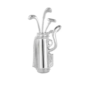 Elegant silver golf bag brooch with cubic zirconia crystals for suits and jackets