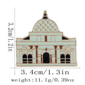 Broche détaillée en émail Taj Mahal de 3,4cm x 3,2cm en vert menthe et contour doré