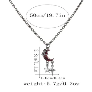 Detail showing 50cm silver alloy chain with crescent moon and star pendant dimensions
