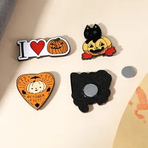 Halloween enamel magnetic brooch set with pumpkin and black cat motifs for clothes