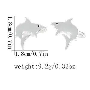 Boutons de manchette en forme de requin en acier inoxydable argenté pour hommes
