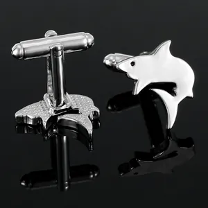 Boutons de Manchette Requin pour Hommes en Alliage Métallique Animal Accessoires de Chemise d'Affaires Bijoux de Mode Argent