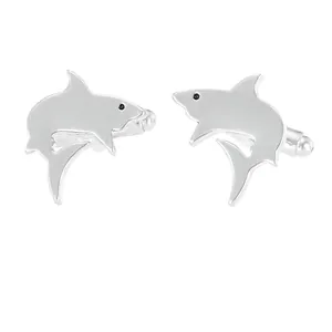 Boutons de manchette requin en argent poli pour chemises de ville et costumes homme