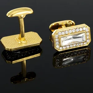 Luxurious gold square cufflinks with large rectangular zircon and pave crystals