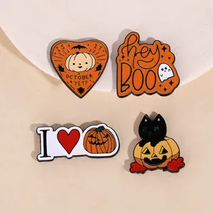 Halloween Magnetic Enamel Brooches Pumpkin Ghost Black Cat Zinc Alloy Drip Oil Festive Pins For Clothing Decoration Accessory