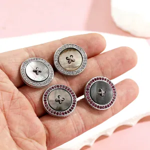 Elegant round button cufflinks with mother of pearl inlay and sparkling crystals