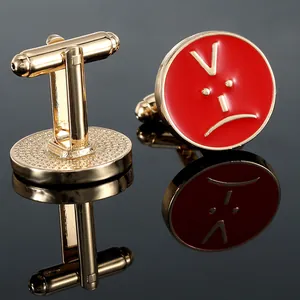 Exquisite round gold and red crying face cufflinks for men's formal shirts