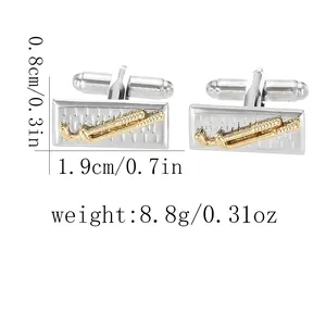 Silver and gold golf club cufflinks for men's dress shirts with size dimensions