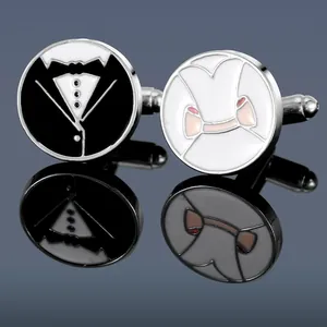 Boutons de Manchette Créatifs en Alliage Émaillé Thème Mariage Smoking et Robe de Mariée Ronds pour Costume d'Homme Bijoux Cadeau