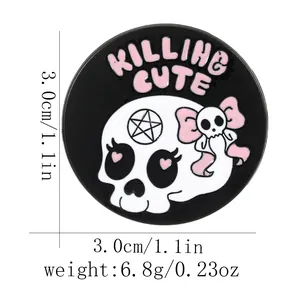 Insigne en émail tête de mort Killing Cute avec nœud rose et détail d'étoile