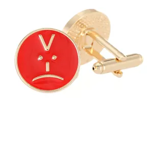 Exquisite round crying face cufflinks in red enamel with gold-tone metal finish