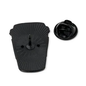 Black metal coffee cup enamel pin back with secure butterfly clutch and anti-slip texture