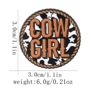 Broche en émail Cowgirl avec motif vache et étoile mesurant 3 cm pour accessoires western