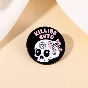 Badge de Pin's en Émail Crâne Killing Cute Dessin Animé Japonais Broche Ronde en Alliage Yeux de Cœur Étoile Nœud Rose