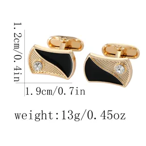 Elegant gold-plated rectangular cufflinks with black enamel inlay and round diamond accent