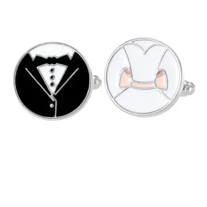 Boutons de manchette en alliage avec motifs de smoking noir et robe de mariée blanche