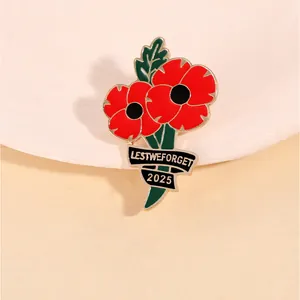 Memorial Poppy Flower Enamel Brooch Pin Lest We Forget 2025 Red Floral Badge For Remembrance Day Veterans Gift Women Men Jewelry